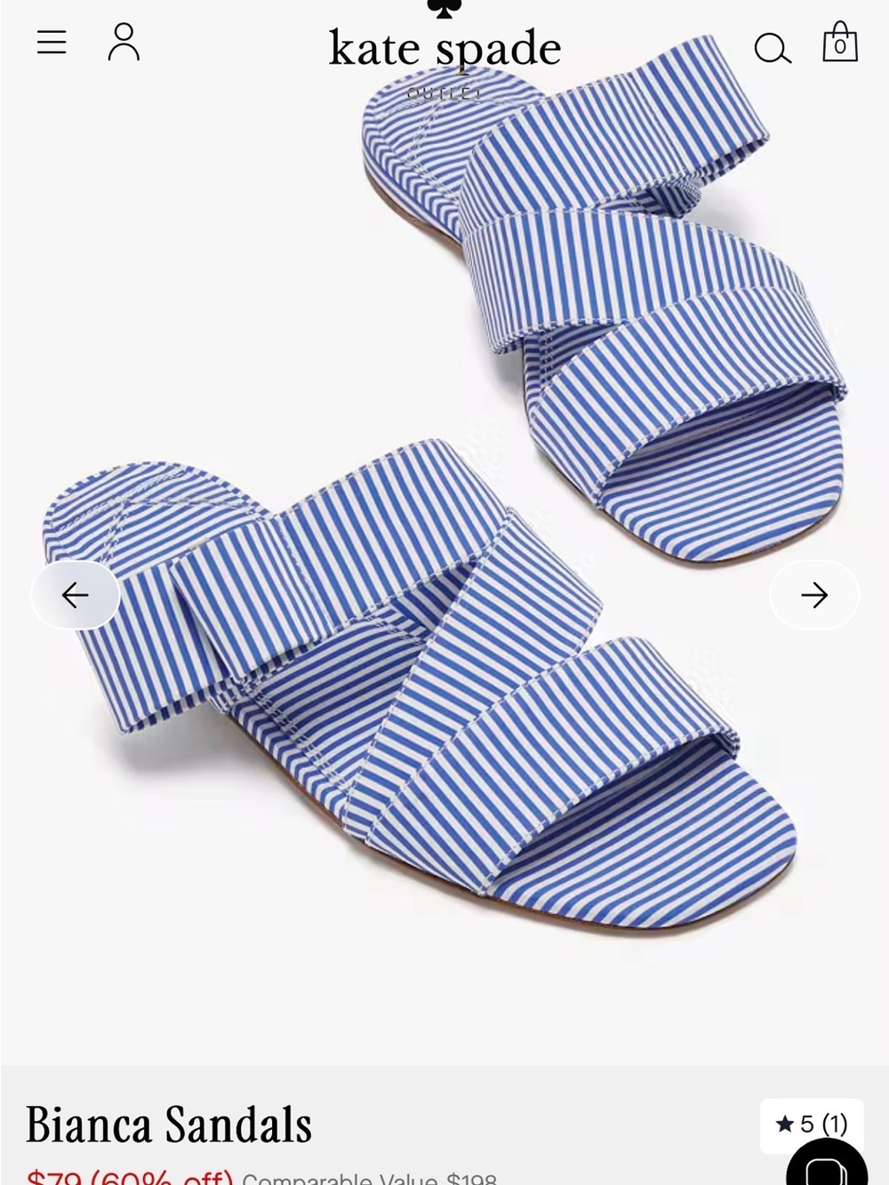 kate spade Blue and White Striped Bianca Slide Sandals